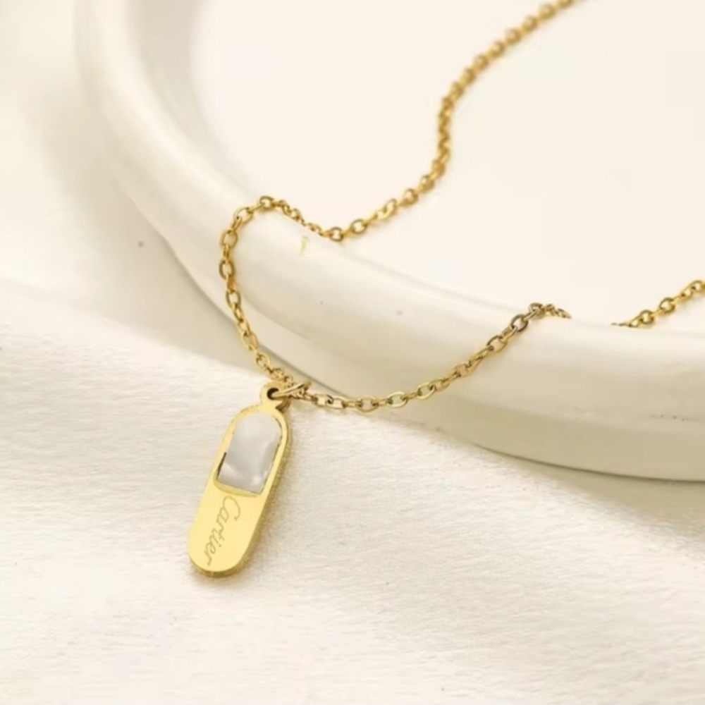Gold Necklace with White Accent